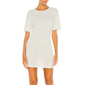 Monrow Shirred Waist Mini Dress Ash Gray Short Sleeve Super Soft Small Comfort